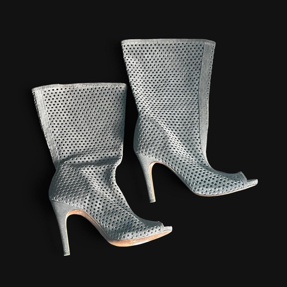 Sexy Pedro Garcia Grey leather suede slouchy booties open toe heel size 7.5